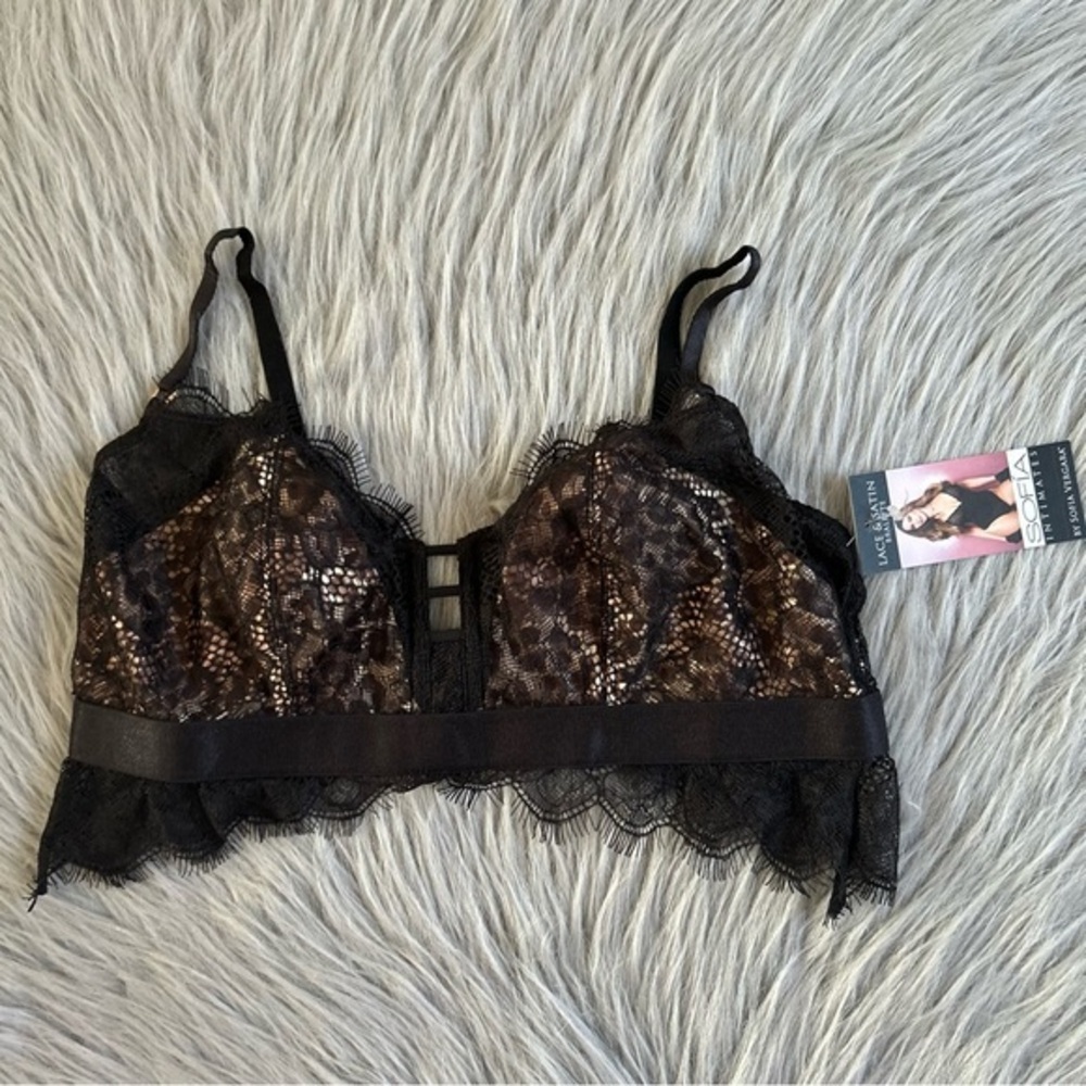 Sofia Intimates By Sofia Vergara‎ Lace & Satin Bralette Women's Size Small Black